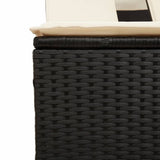Double Sun Lounger with Canopy and Cushions Black Poly Rattan