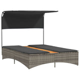 Double Sun Lounger with Canopy and Cushions Grey Poly Rattan - Top-Down View