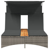 Double Sun Lounger with Canopy and Cushions Grey Poly Rattan - 45-Degree Angle
