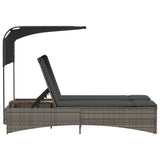 Double Sun Lounger with Canopy and Cushions Grey Poly Rattan - Rear View