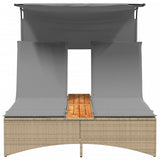 Double Sun Lounger with Canopy and Cushions Mix Beige Poly Rattan