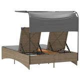 Double Sun Lounger with Canopy and Cushions Mix Beige Poly Rattan