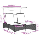 Double Sun Lounger with Canopy and Cushions Mix Beige Poly Rattan - Extra Image