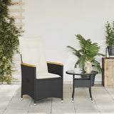 Reclining Garden Chair with Cushions Black Poly Rattan - Side View