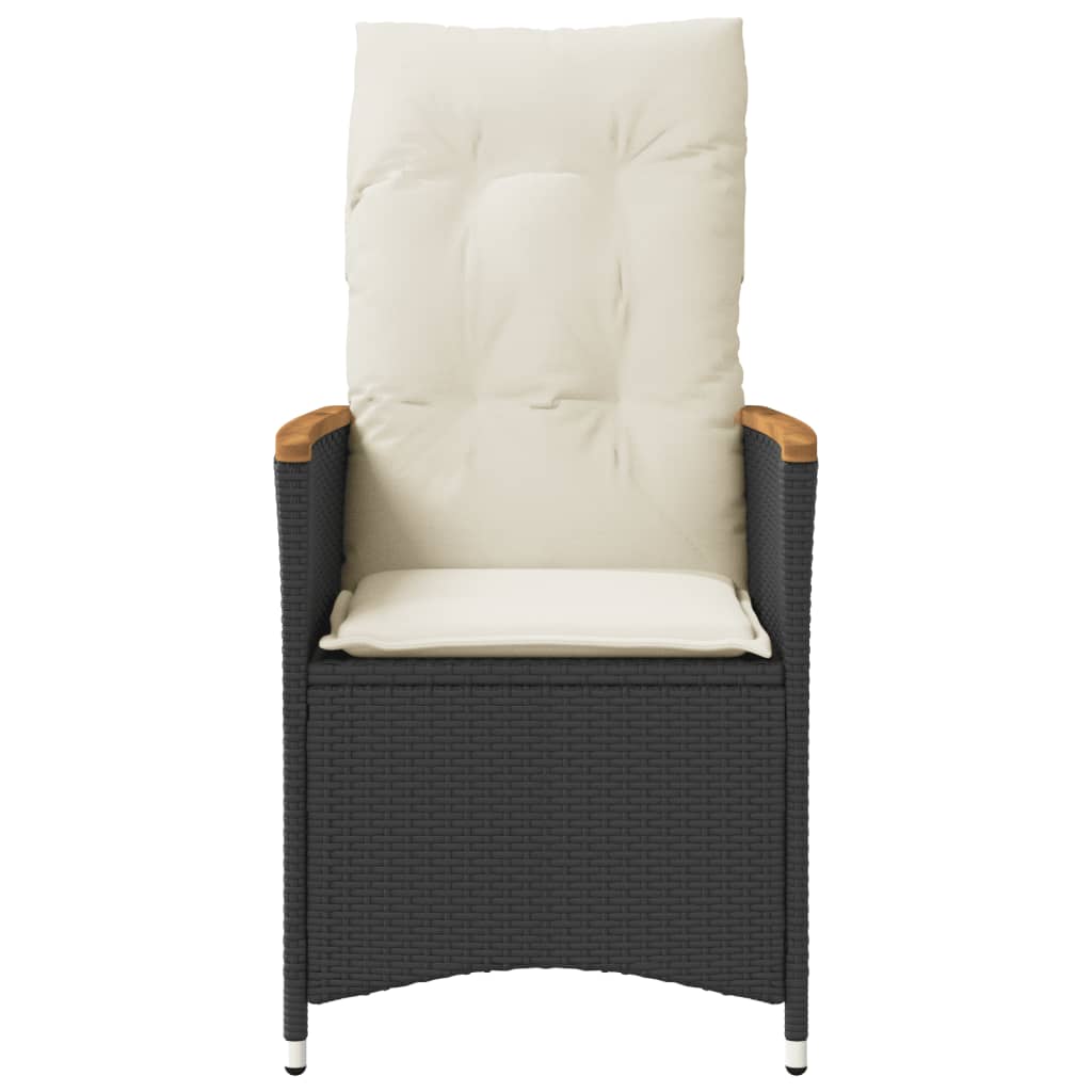 Reclining Garden Chair with Cushions Black Poly Rattan