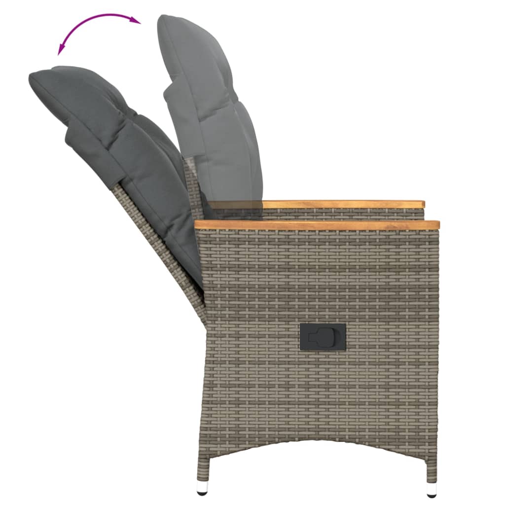 Reclining Garden Chair with Cushions Grey Poly Rattan