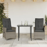 Reclining Garden Chairs 2 pcs with Cushions Grey Poly Rattan - Front View