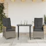 Reclining Garden Chairs 2 pcs with Cushions Grey Poly Rattan - Front View