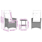 3 Piece Bistro Set with Cushions Black Poly Rattan - Extra Image