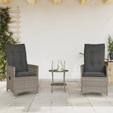 3 Piece Bistro Set with Cushions Grey Poly Rattan - Side View