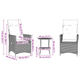 3 Piece Bistro Set with Cushions Grey Poly Rattan - Extra Image