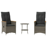 3 Piece Bistro Set with Cushions Grey Poly Rattan - Front View