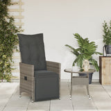 Reclining Garden Chair with Cushions Grey Poly Rattan - Side View