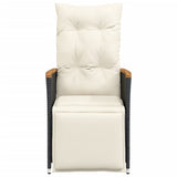 Reclining Garden Chair with Cushions Black Poly Rattan