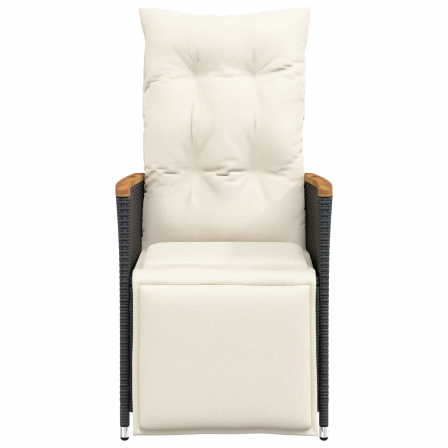 Reclining Garden Chair with Cushions Black Poly Rattan