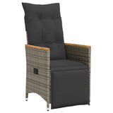 Reclining Garden Chair with Cushions Grey Poly Rattan - Front View