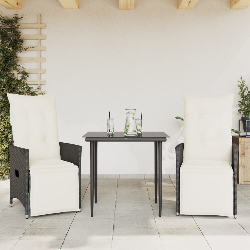 Reclining Garden Chairs 2 pcs with Cushions Black Poly Rattan