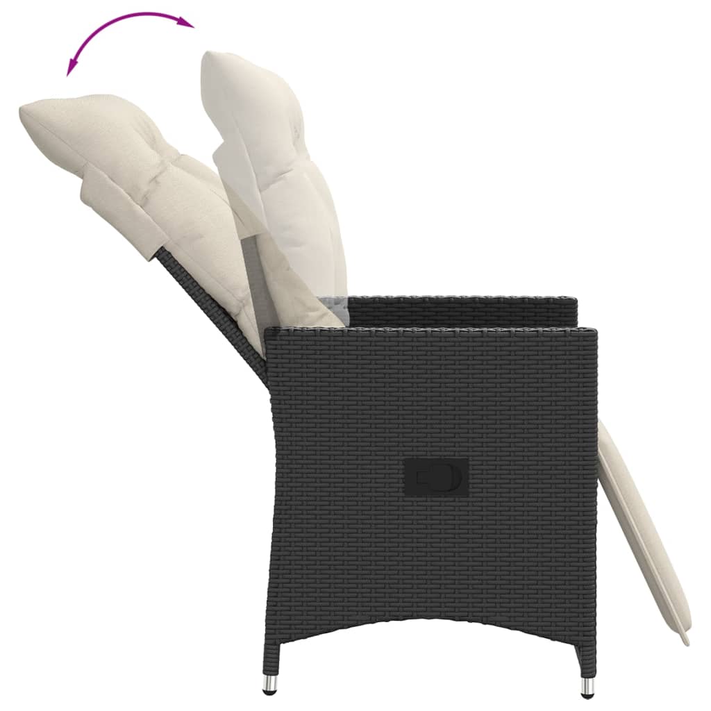 Reclining Garden Chairs 2 pcs with Cushions Black Poly Rattan