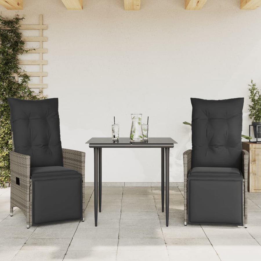 Reclining Garden Chairs 2 pcs with Cushions Grey Poly Rattan