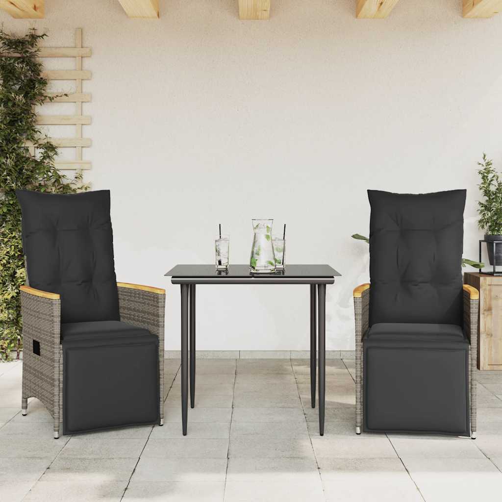 Reclining Garden Chairs 2 pcs with Cushions Grey Poly Rattan