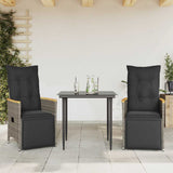 Reclining Garden Chairs 2 pcs with Cushions Grey Poly Rattan - Front View