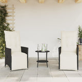 3 Piece Bistro Set with Cushions Black Poly Rattan - Side View
