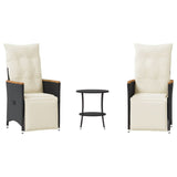 3 Piece Bistro Set with Cushions Black Poly Rattan - Front View
