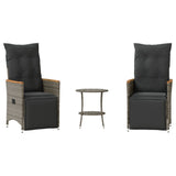 3 Piece Bistro Set with Cushions Grey Poly Rattan - Front View