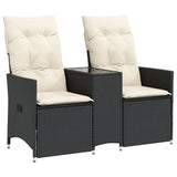 Reclining Garden Sofa 2-Seater with Table Black Poly Rattan - Front View