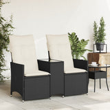 Reclining Garden Sofa 2-Seater with Table Black Poly Rattan - Side View