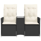 Reclining Garden Sofa 2-Seater with Table Black Poly Rattan - Top-Down View