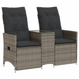 Reclining Garden Sofa 2-Seater with Table Grey Poly Rattan - Front View