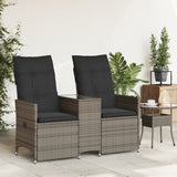 Reclining Garden Sofa 2-Seater with Table Grey Poly Rattan - Side View