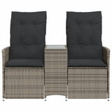 Reclining Garden Sofa 2-Seater with Table Grey Poly Rattan - Top-Down View