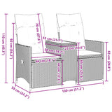 Reclining Garden Sofa 2-Seater with Table Grey Poly Rattan - Extra Image