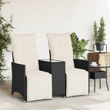 Reclining Garden Sofa 2-Seater with Table Black Poly Rattan - Side View