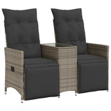 Reclining Garden Sofa 2-Seater with Table Grey Poly Rattan - Front View