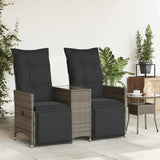 Reclining Garden Sofa 2-Seater with Table Grey Poly Rattan - Side View