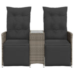 Reclining Garden Sofa 2-Seater with Table Grey Poly Rattan