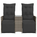 Reclining Garden Sofa 2-Seater with Table Grey Poly Rattan - Top-Down View