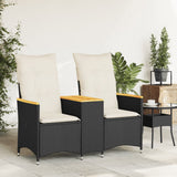 Reclining Garden Sofa 2-Seater with Table Black Poly Rattan - Side View