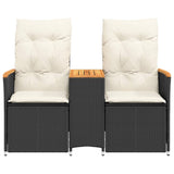 Reclining Garden Sofa 2-Seater with Table Black Poly Rattan