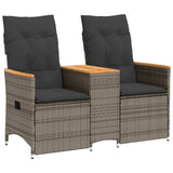 Reclining Garden Sofa 2-Seater with Table Grey Poly Rattan - Front View