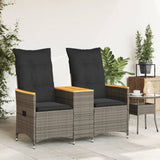 Reclining Garden Sofa 2-Seater with Table Grey Poly Rattan - Side View