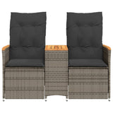 Reclining Garden Sofa 2-Seater with Table Grey Poly Rattan