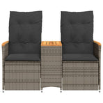 Reclining Garden Sofa 2-Seater with Table Grey Poly Rattan