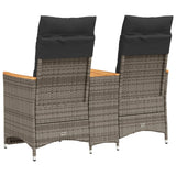 Reclining Garden Sofa 2-Seater with Table Grey Poly Rattan - Rear View