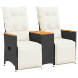Reclining Garden Sofa 2-Seater with Table Black Poly Rattan - Front View