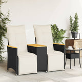 Reclining Garden Sofa 2-Seater with Table Black Poly Rattan - Side View