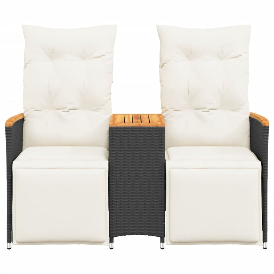 Reclining Garden Sofa 2-Seater with Table Black Poly Rattan